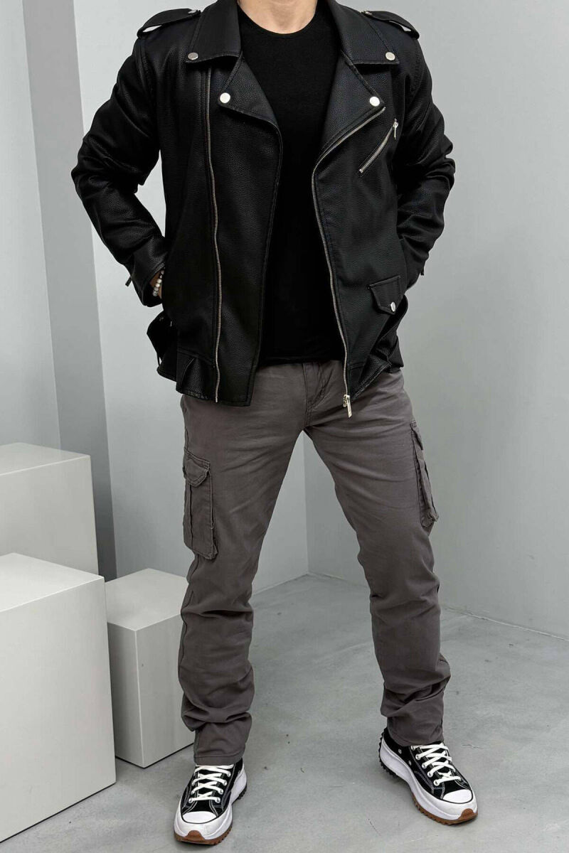 REGULAR ONE COLOR CARGO MEN PANTS GREY/GRI - 1