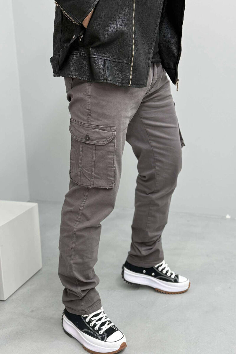 REGULAR ONE COLOR CARGO MEN PANTS GREY/GRI - 2