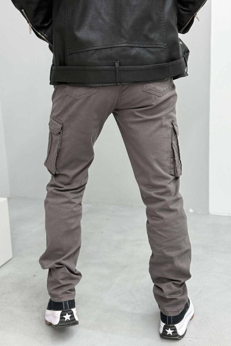REGULAR ONE COLOR CARGO MEN PANTS GREY/GRI - 3
