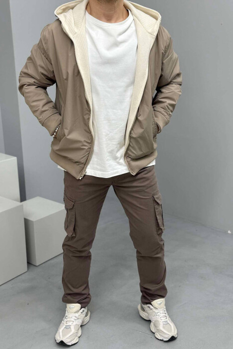 REGULAR ONE COLOR CARGO MEN PANTS LIGHT BROWN/KAZB - 1