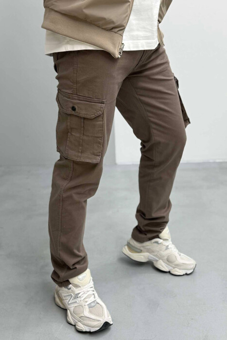 REGULAR ONE COLOR CARGO MEN PANTS LIGHT BROWN/KAZB - 2