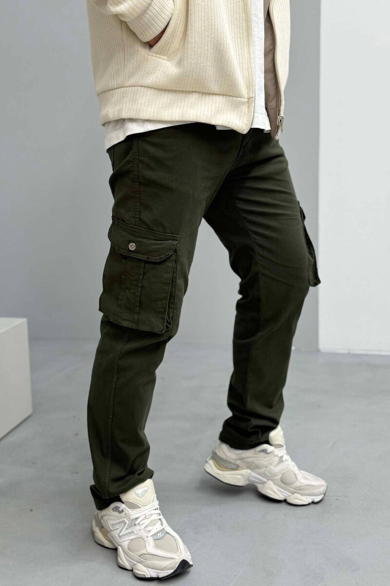 REGULAR ONE COLOR CARGO MEN PANTS GREEN/JESHILE - 2
