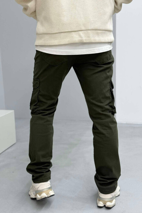 REGULAR ONE COLOR CARGO MEN PANTS GREEN/JESHILE - 3