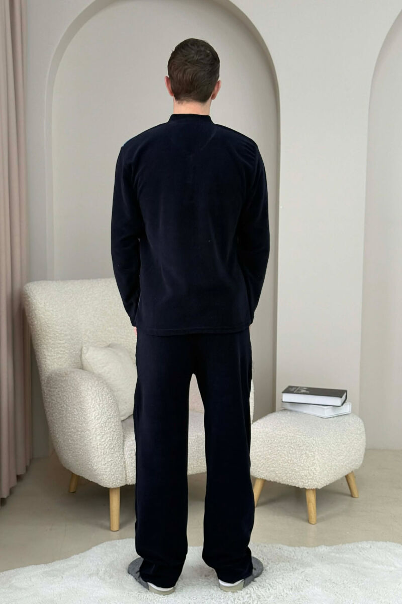 RHOMBUS DESIGN SWEATSHIRT+SWEATPANTS MEN PYJAMAS DARK BLUE/BEE - 3