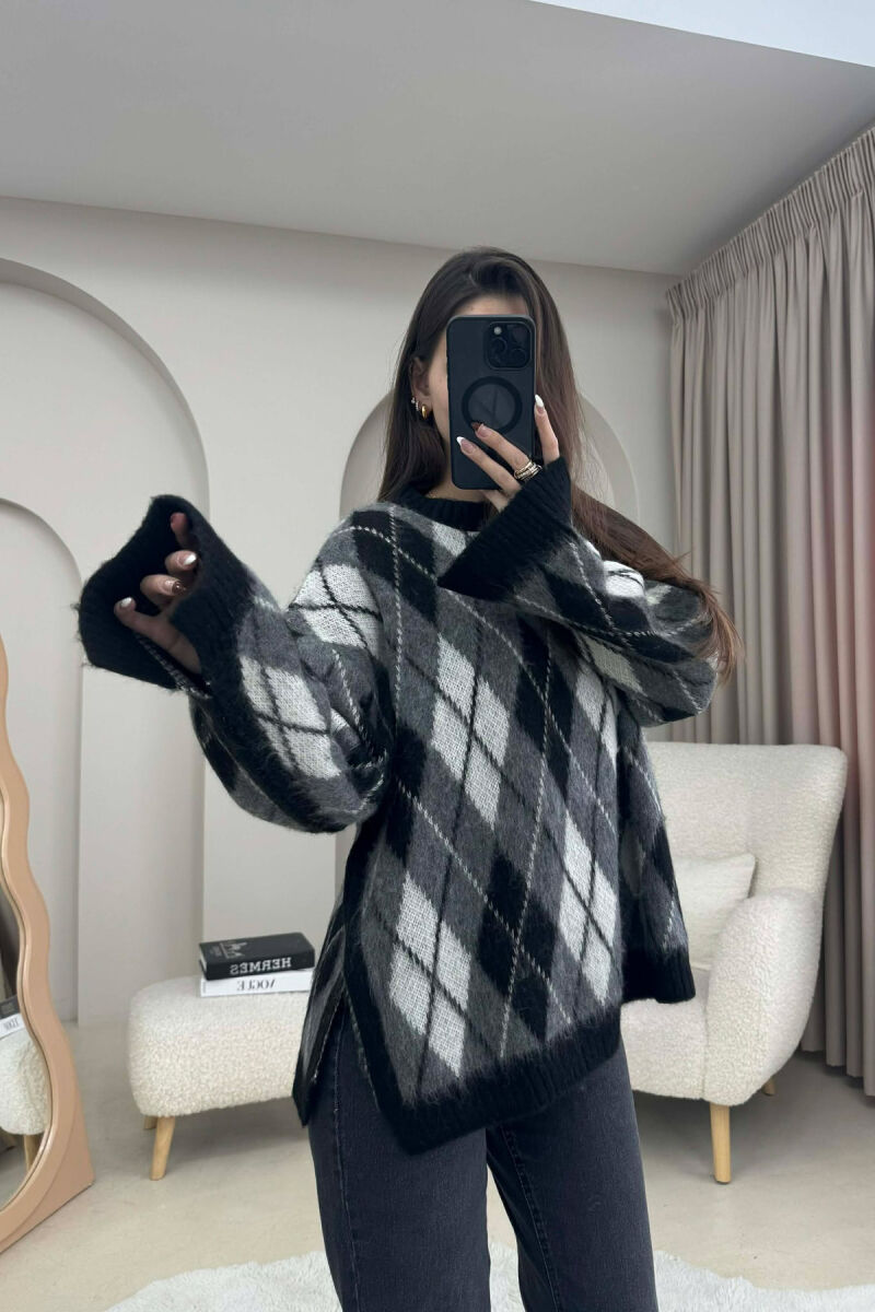 RHOMBUS STRIPE DESIGN WOMAN SWEATER GREY/GRI - 1