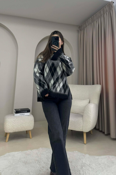 RHOMBUS STRIPE DESIGN WOMAN SWEATER GREY/GRI - 2