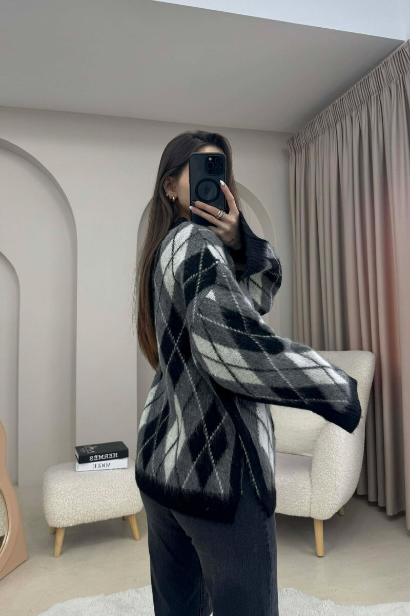 RHOMBUS STRIPE DESIGN WOMAN SWEATER GREY/GRI - 3