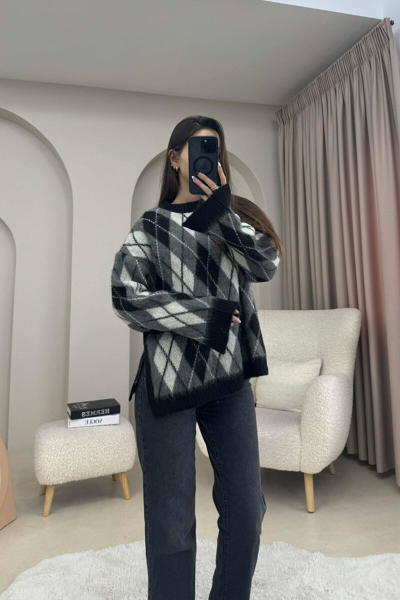 RHOMBUS STRIPE DESIGN WOMAN SWEATER GREY/GRI - 4
