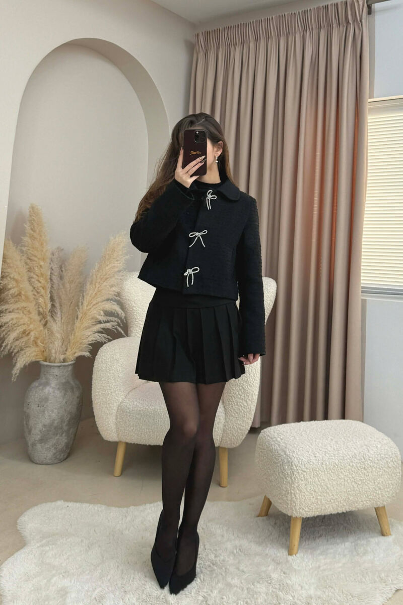 RIBBON BUTTONS CROPPED WOMEN JACKET BLACK/ E ZEZE - 1