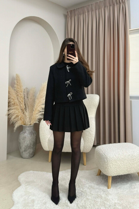 RIBBON BUTTONS CROPPED WOMEN JACKET BLACK/ E ZEZE - 2