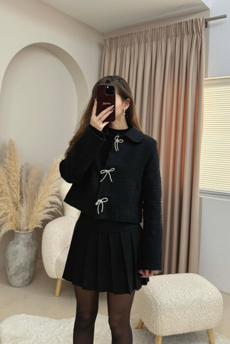 RIBBON BUTTONS CROPPED WOMEN JACKET BLACK/ E ZEZE - 3