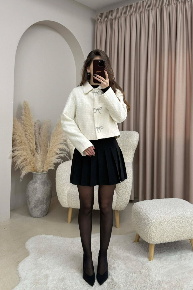 RIBBON BUTTONS CROPPED WOMEN JACKET CREAM/KREM - 2