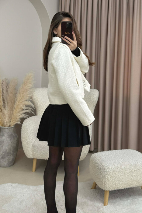 RIBBON BUTTONS CROPPED WOMEN JACKET CREAM/KREM - 3