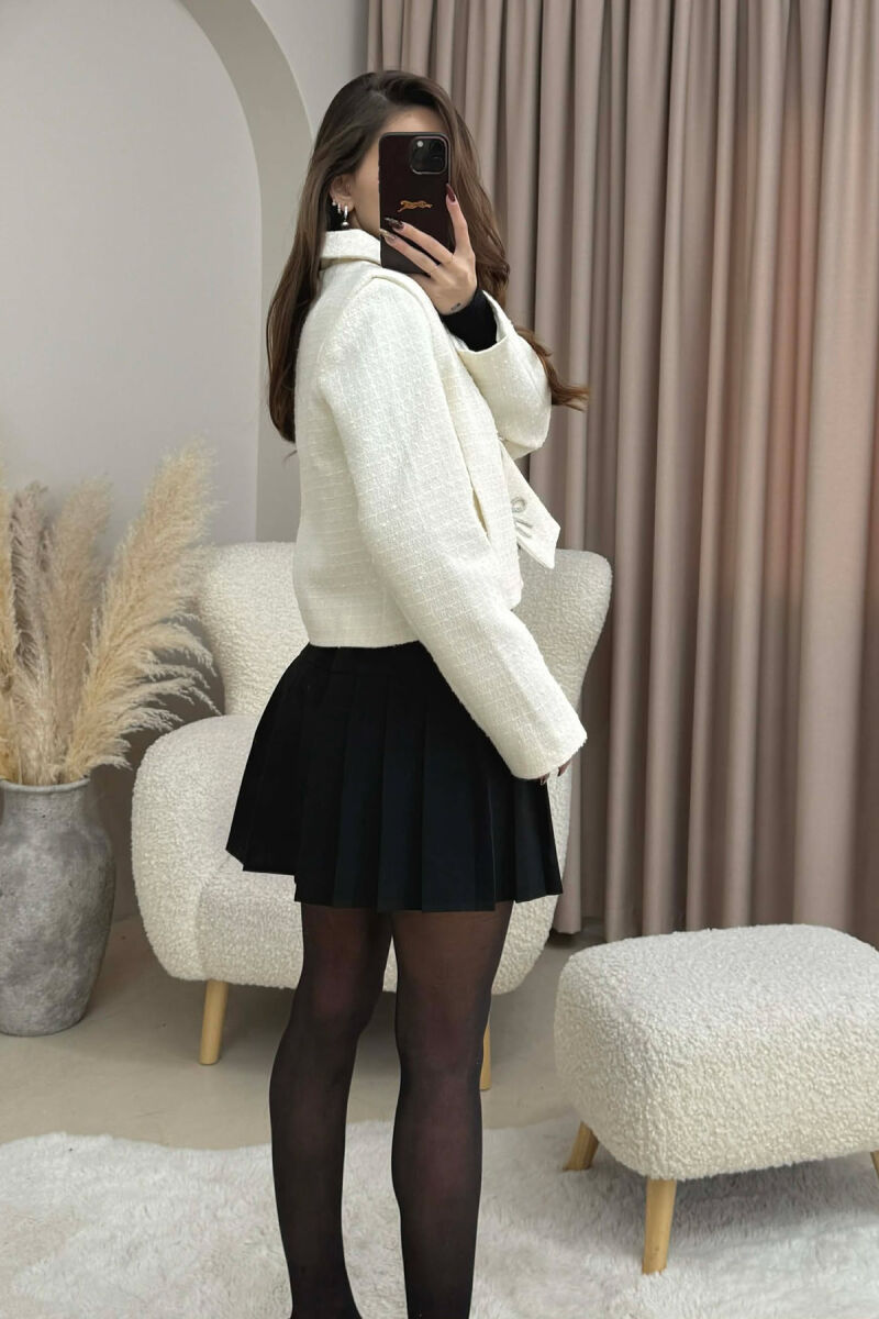 RIBBON BUTTONS CROPPED WOMEN JACKET CREAM/KREM - 3