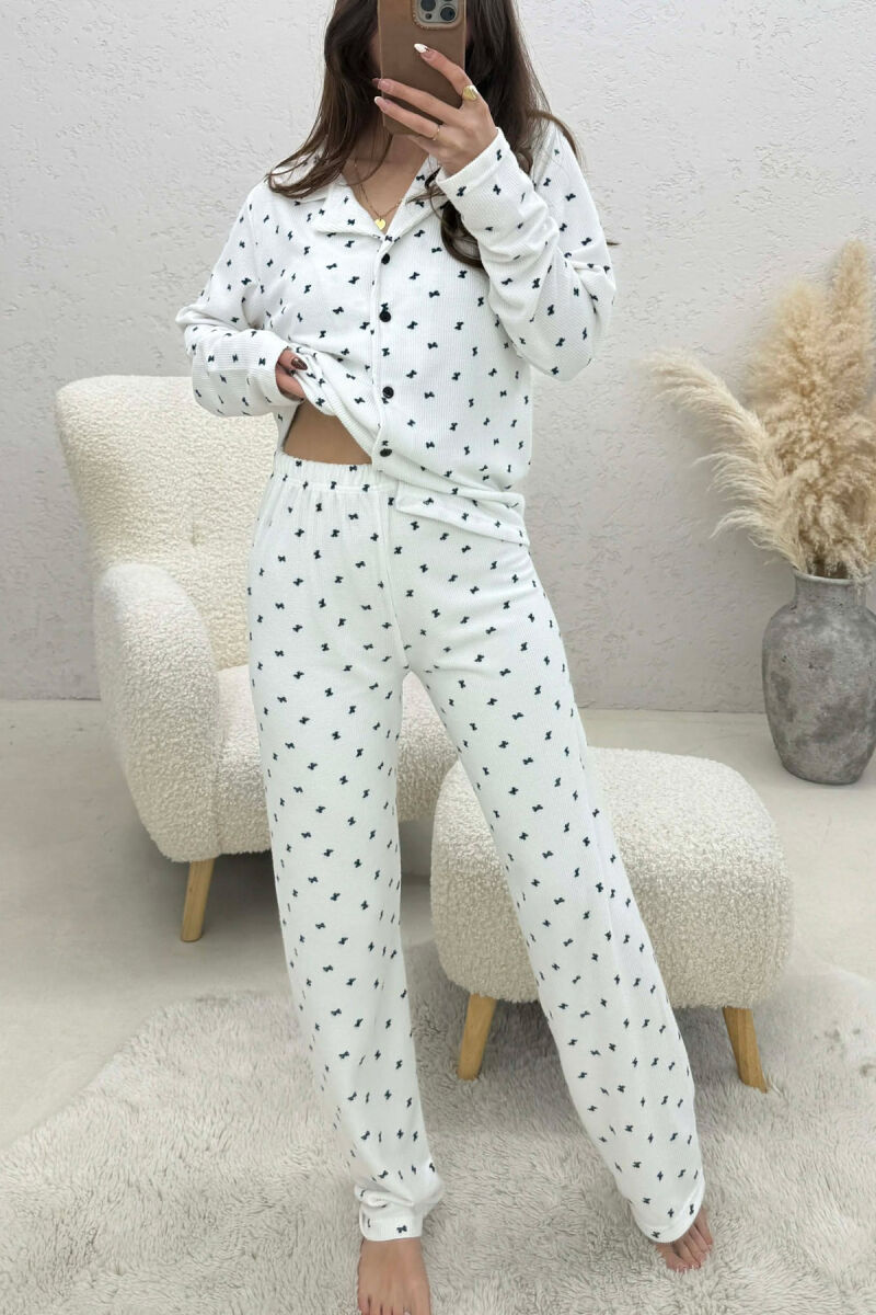 RIBBON DETAILS SHIRT+TROUSERS WOMEN PYJAMAS WHITE-E BARDHE - 1