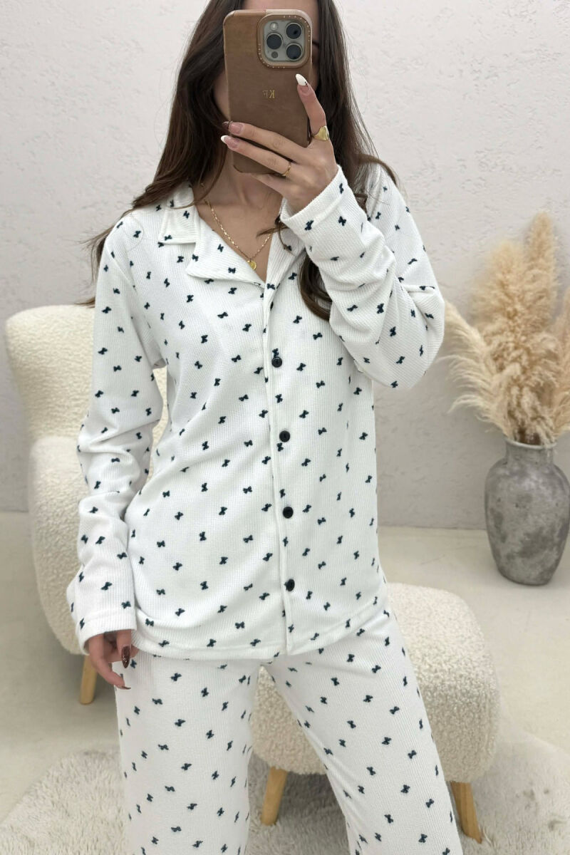RIBBON DETAILS SHIRT+TROUSERS WOMEN PYJAMAS WHITE-E BARDHE - 2