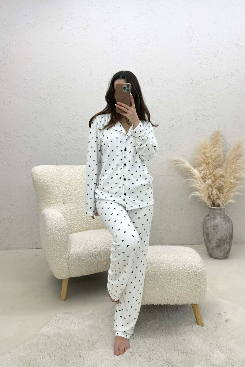RIBBON DETAILS SHIRT+TROUSERS WOMEN PYJAMAS WHITE-E BARDHE - 4