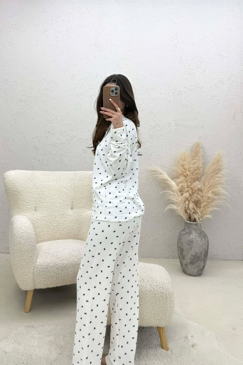 RIBBON DETAILS SHIRT+TROUSERS WOMEN PYJAMAS WHITE-E BARDHE - 5