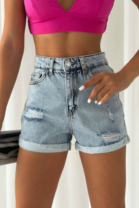 RIPED WOMAN SHORT JEANS LIGHTBLUE/BZ - 1