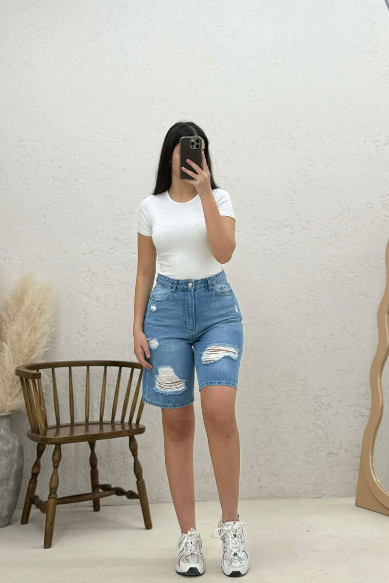 RIPPED DENIM WOMEN SHORTS LIGHTBLUE/BZ - 1