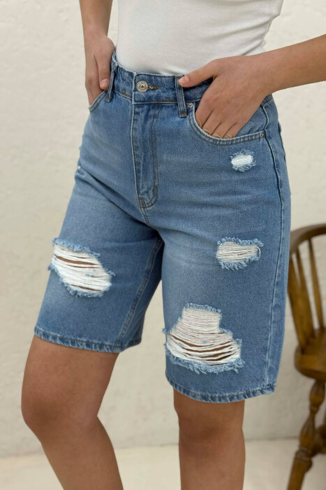 RIPPED DENIM WOMEN SHORTS LIGHTBLUE/BZ - 3