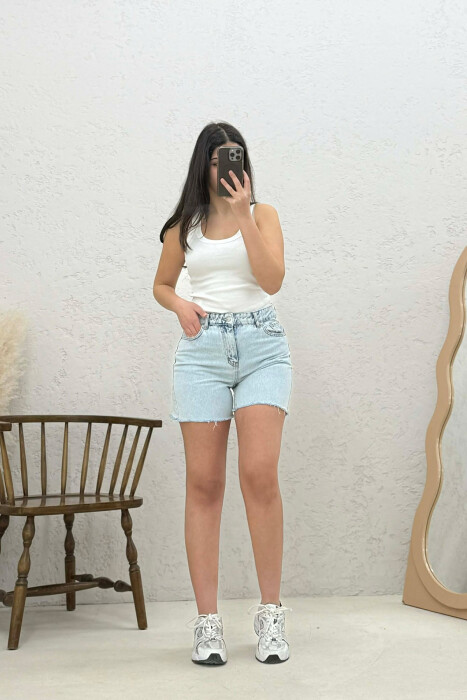 RIPPED EDGES DENIM WOMAN SHORTS LIGHT BLUE-LIGHT BLUE/BZ-BZ - 