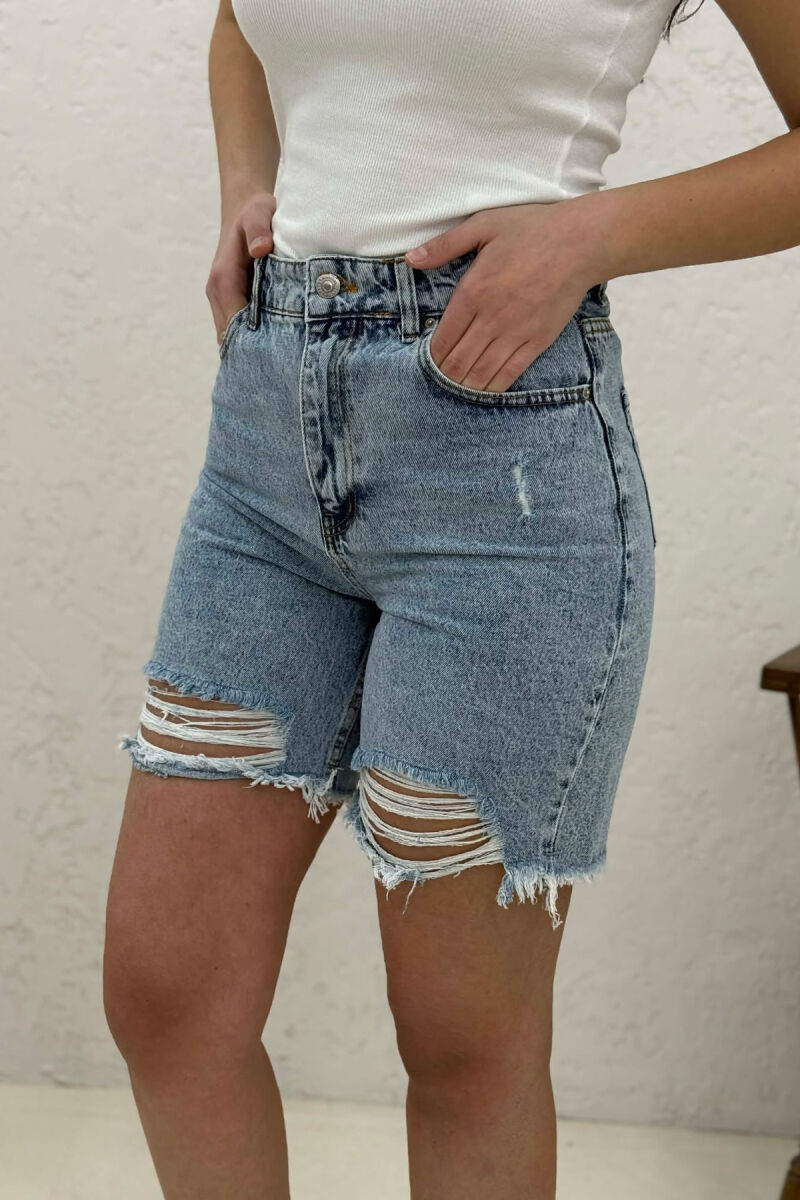 RIPPED KNEE HIGH WAIST DENIM WOMAN SHORTS LIGHTBLUE/BZ - 3