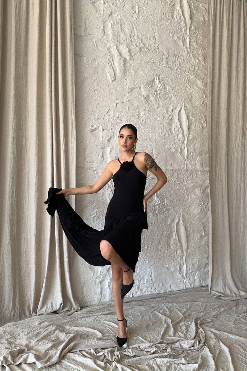 ROSE DETAIL THIN STRAPS WOMAN DRESS BLACK/ E ZEZE - 3