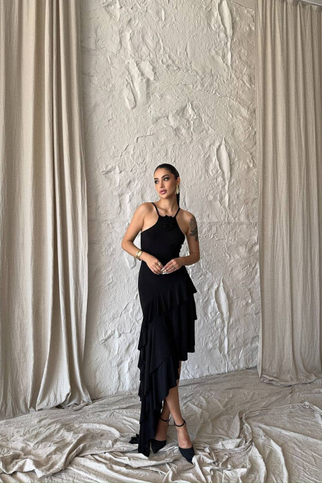 ROSE DETAIL THIN STRAPS WOMAN DRESS BLACK/ E ZEZE 