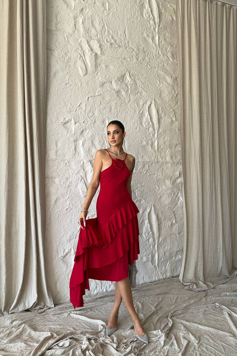 ROSE DETAIL THIN STRAPS WOMAN DRESS RED/E KUQE - 1