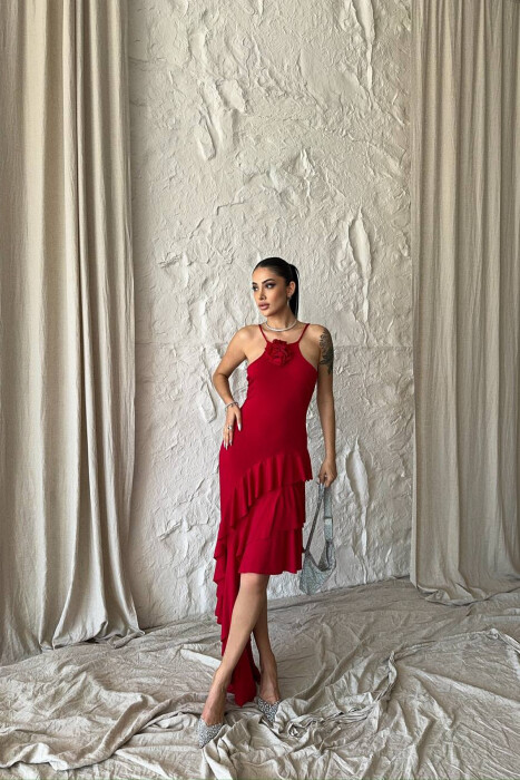 ROSE DETAIL THIN STRAPS WOMAN DRESS RED/E KUQE - 2