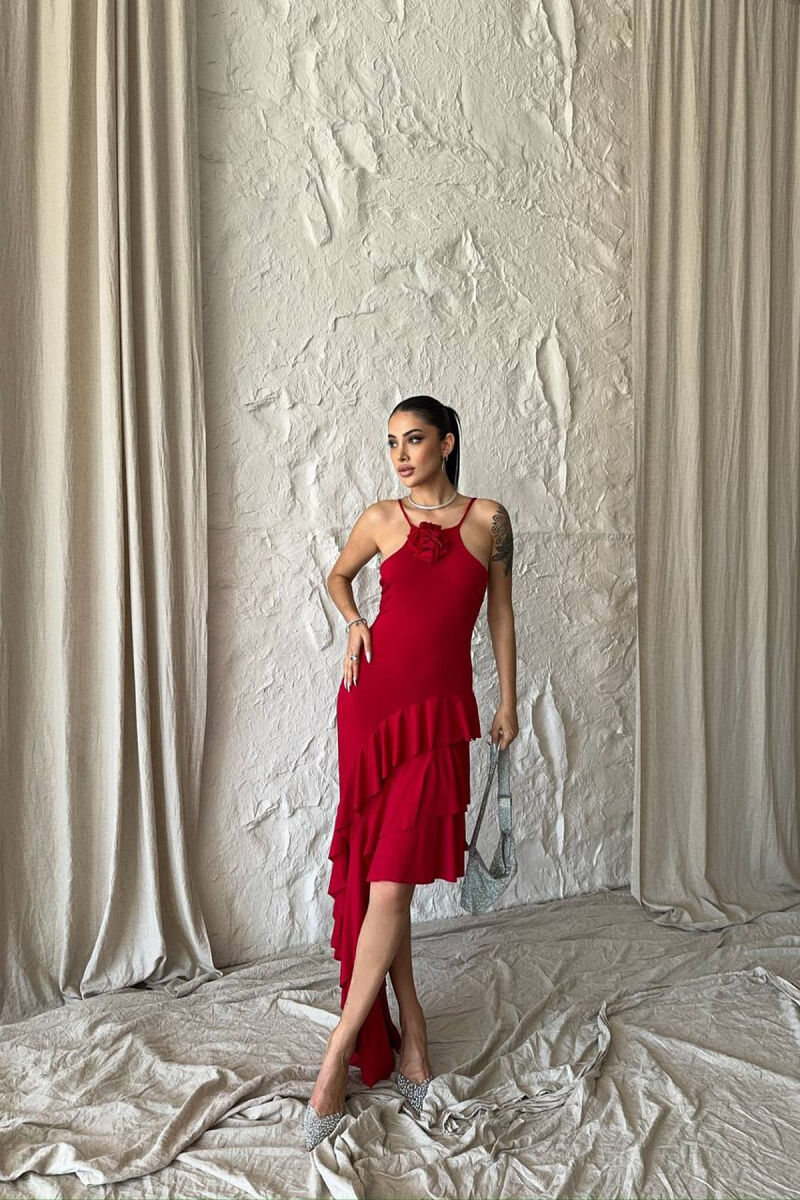 ROSE DETAIL THIN STRAPS WOMAN DRESS RED/E KUQE - 2