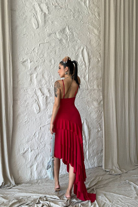 ROSE DETAIL THIN STRAPS WOMAN DRESS RED/E KUQE - 3