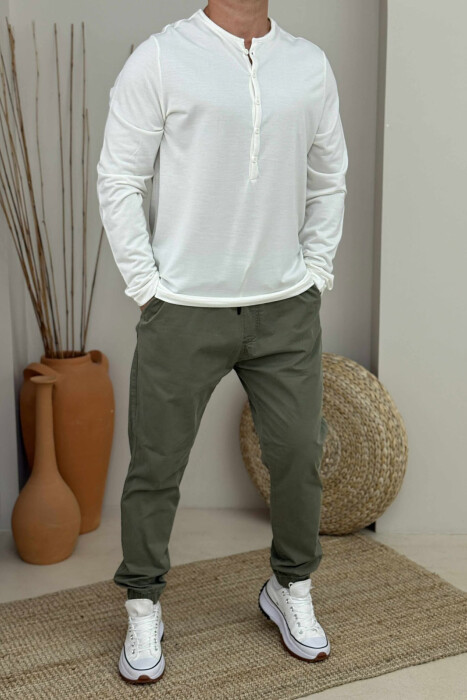 ROUND BUTTONED NECK ONE COLOR MEN SHIRT WHITE-E BARDHE - 2