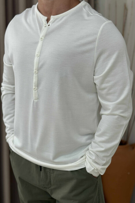 ROUND BUTTONED NECK ONE COLOR MEN SHIRT WHITE-E BARDHE - KLAUDIO FASHION