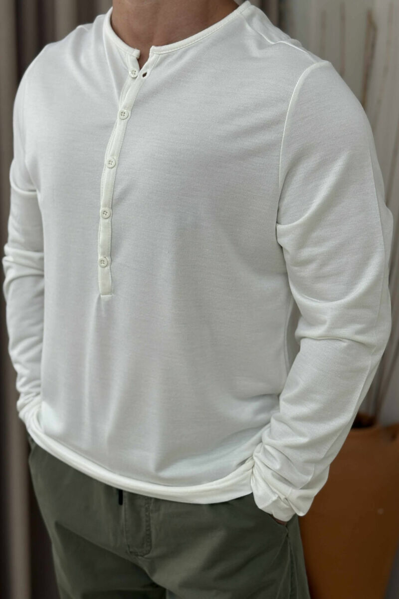 ROUND BUTTONED NECK ONE COLOR MEN SHIRT WHITE-E BARDHE - 1