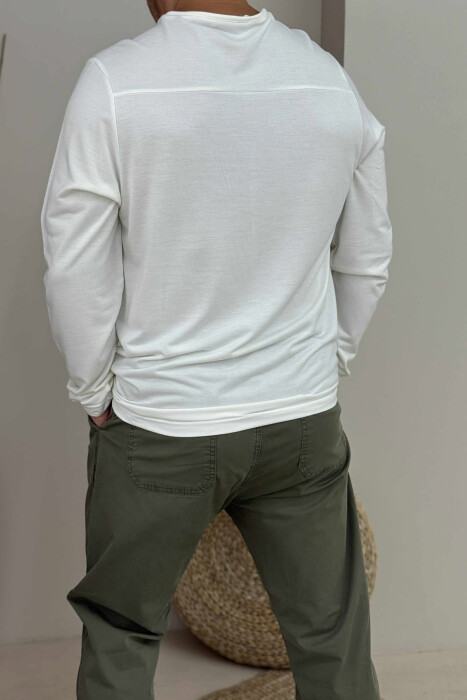 ROUND BUTTONED NECK ONE COLOR MEN SHIRT WHITE-E BARDHE - 3