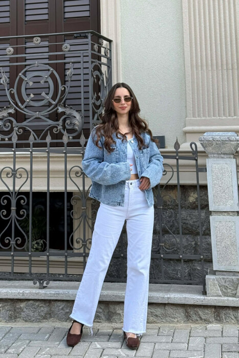 ROUND NECK DENIM WOMEN JACKET BLUE/BLU - 2