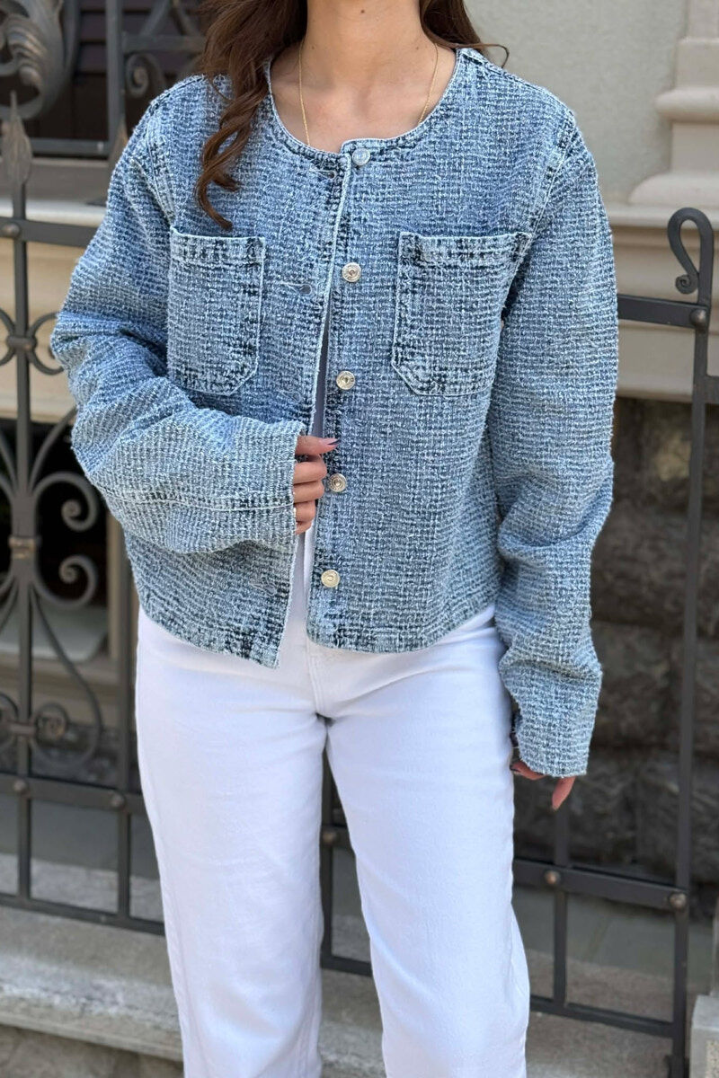 ROUND NECK DENIM WOMEN JACKET BLUE/BLU - 5