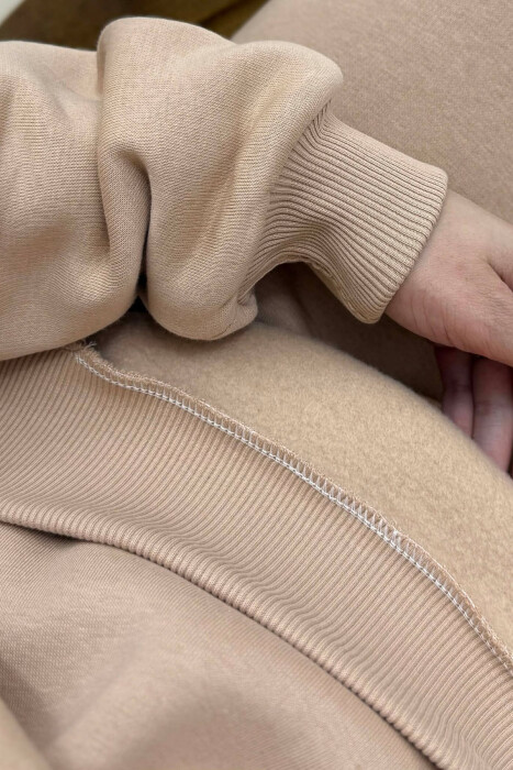 ROUND NECK FLUFFY SWEATSHIRT+ JOGGERS WOMEN SET BEIGE/BEZHE - 5