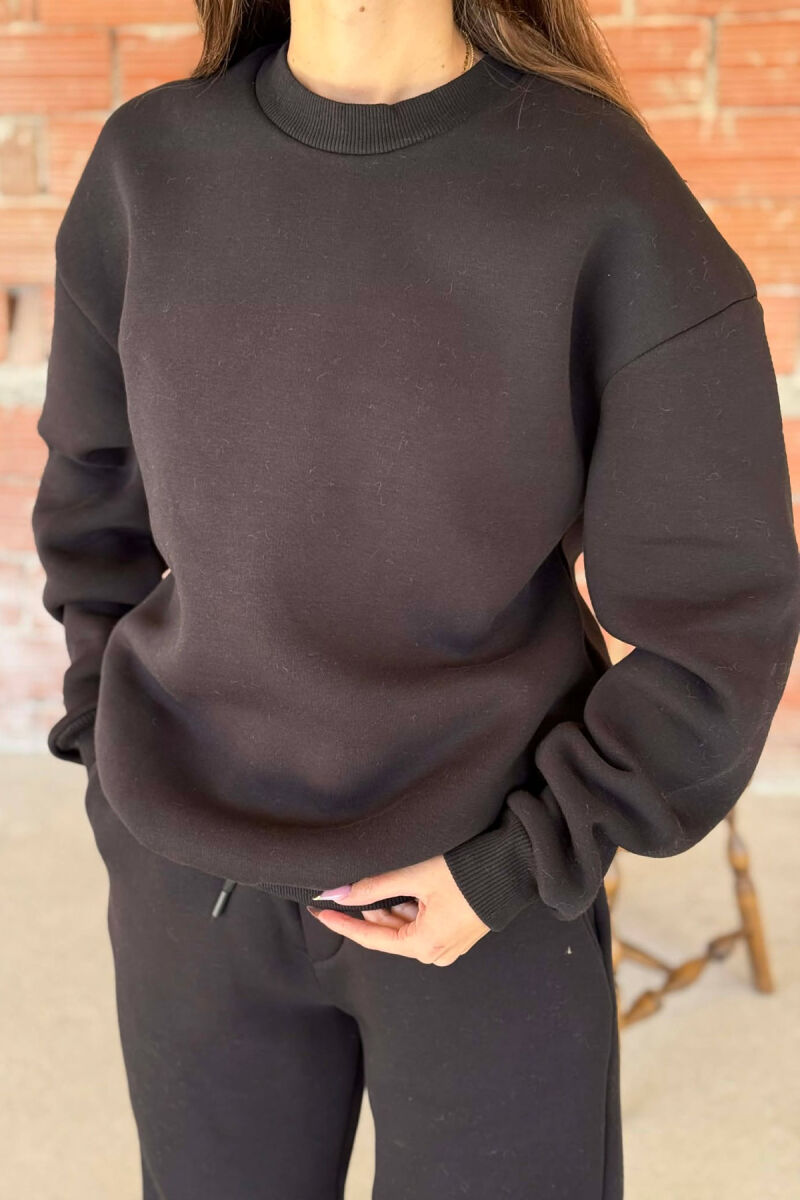 ROUND NECK FLUFFY SWEATSHIRT+ JOGGERS WOMEN SET BLACK/ E ZEZE - 6