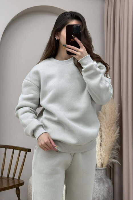 ROUND NECK FLUFFY SWEATSHIRT+ JOGGERS WOMEN SET BRIGHT GREY/GRI E SHNDRITSHME - 4