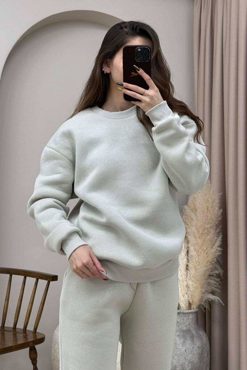 ROUND NECK FLUFFY SWEATSHIRT+ JOGGERS WOMEN SET BRIGHT GREY/GRI E SHNDRITSHME - 4
