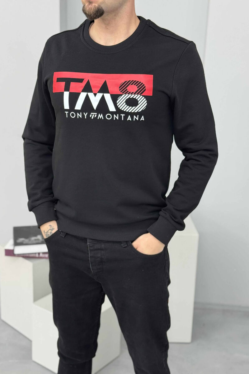 ROUND NECK FRONT DESIGN MEN SWEATSHIRT BLACK/ E ZEZE - 2