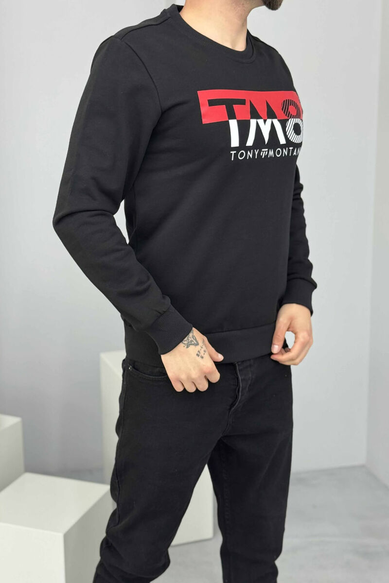 ROUND NECK FRONT DESIGN MEN SWEATSHIRT BLACK/ E ZEZE - 4