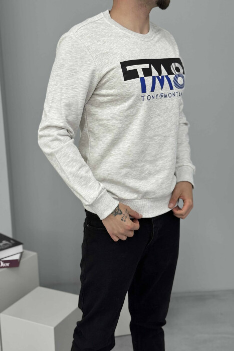 ROUND NECK FRONT DESIGN MEN SWEATSHIRT CREAM/KREM - 4