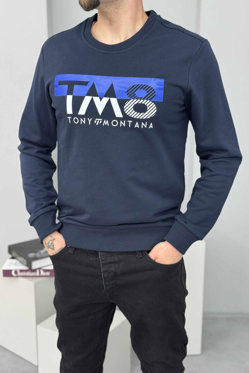 ROUND NECK FRONT DESIGN MEN SWEATSHIRT DARK BLUE/BEE - 2