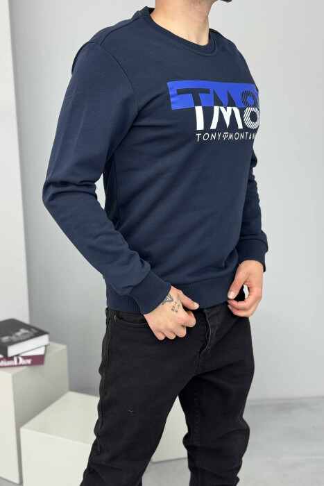 ROUND NECK FRONT DESIGN MEN SWEATSHIRT DARK BLUE/BEE - 4