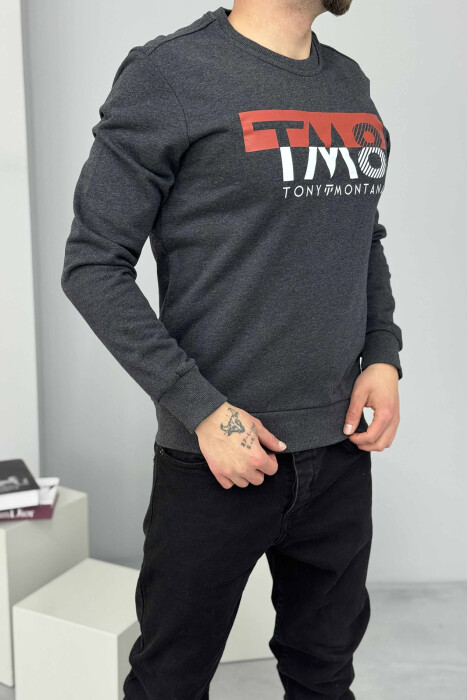 ROUND NECK FRONT DESIGN MEN SWEATSHIRT DARK GREY/GEE - 4
