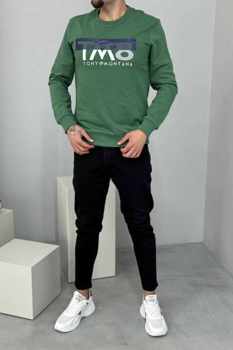 ROUND NECK FRONT DESIGN MEN SWEATSHIRT GREEN/JESHILE 